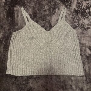 Grey Knitted Sweater Spaghetti Strap Cropped Tank Top